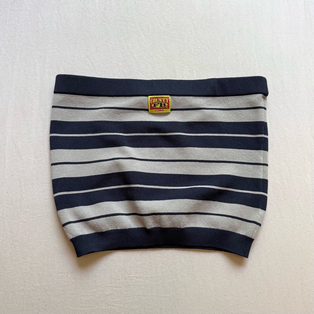 FB COUNTY navy grey‎ striped rayon Lycra bandeau strapless knit cropped top